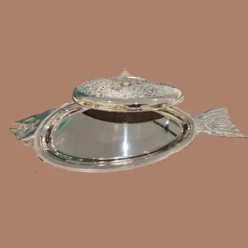 Plat de Service en Argent - Design Poisson Gravé (Mecheoui)